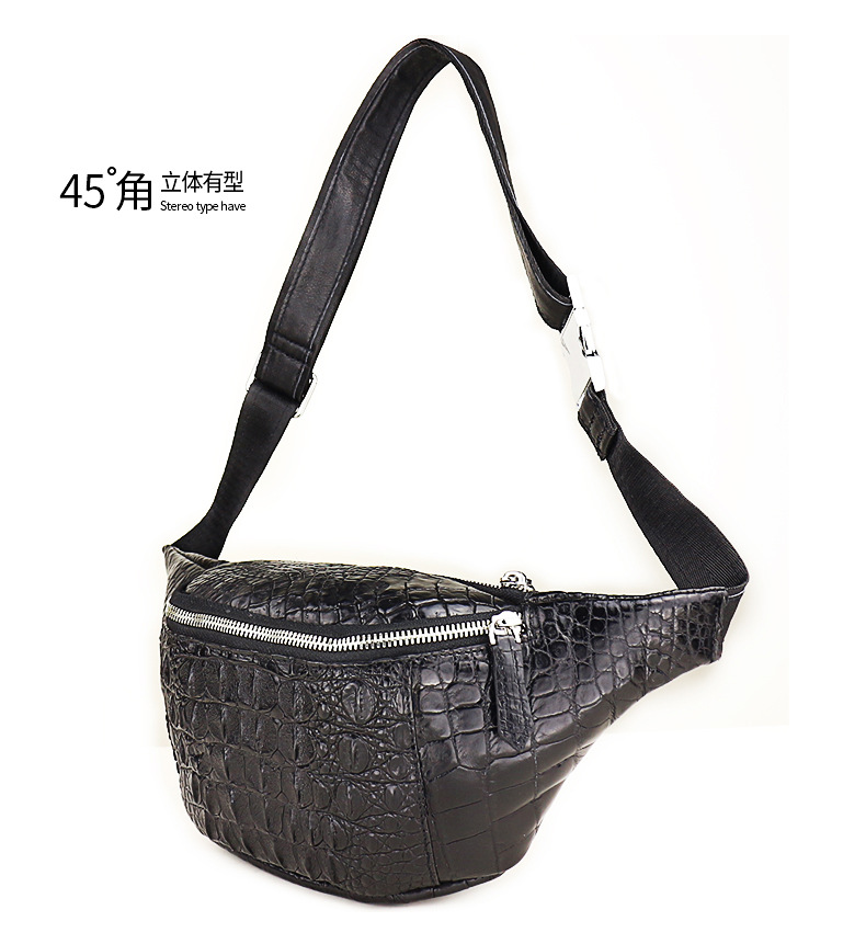 100% Real/Genuine crocodile Skin men tote cross body chest bag small size men bag black color alligator skin with cow skin inner