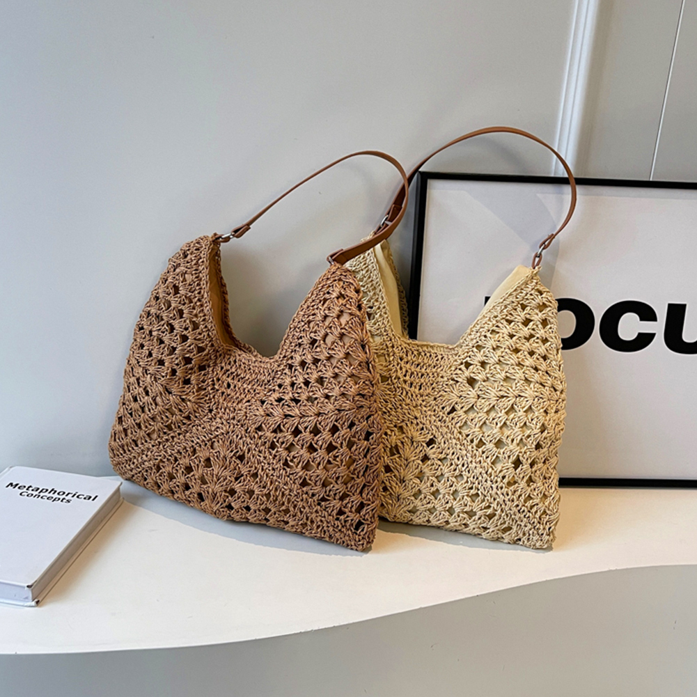 Hand-woven Bolsa Bag Women's New Beach Vacation Casual Shoulder Bag Ladies Large Capacity Hollow Out Straw Bags Shopping Handbag