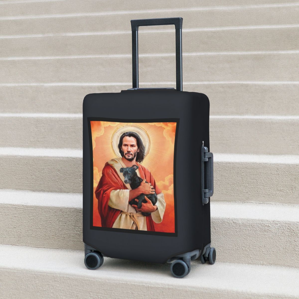 Jesus And Dog Suitcase Cover Painting Strectch Business Protection Luggage Supplies Flight Xmas Gift