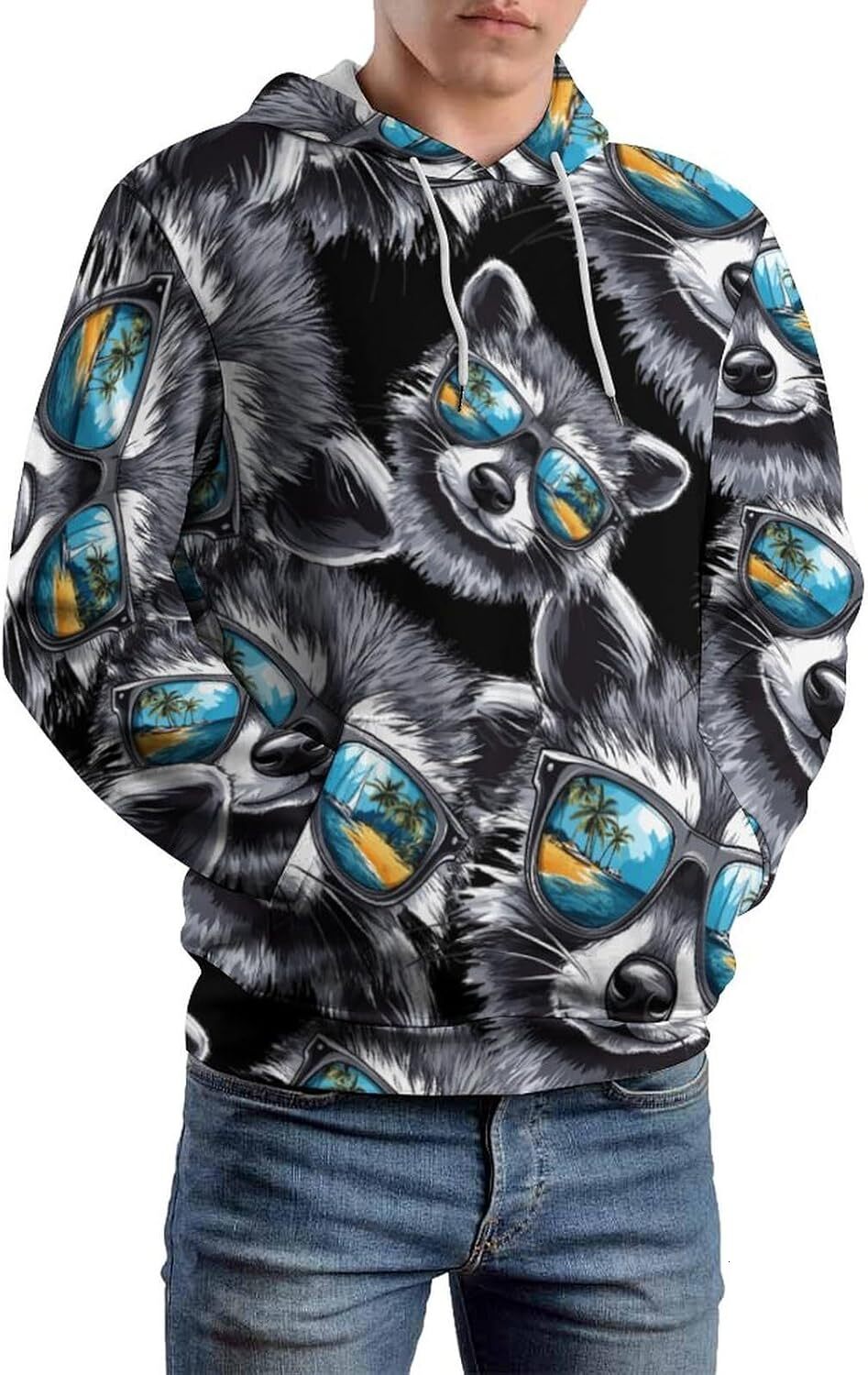 Hoodie for Mens Womens Raccoon With Glasses Unisex Hoodies 3D Printed Pullover Sweatshirt Casual Hooded Sweater Tops Graphic Cool graffiti style patte