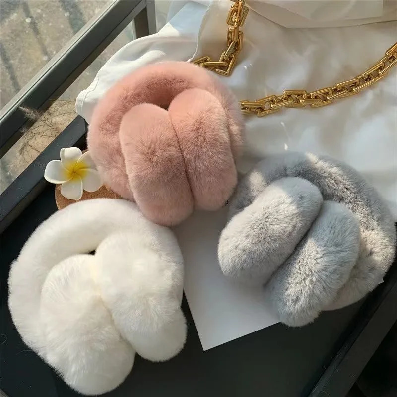 Female fur earmuffs winter earmuffs soft and warm cables genuine Rex rabbit earmuffs for cold weather 241107