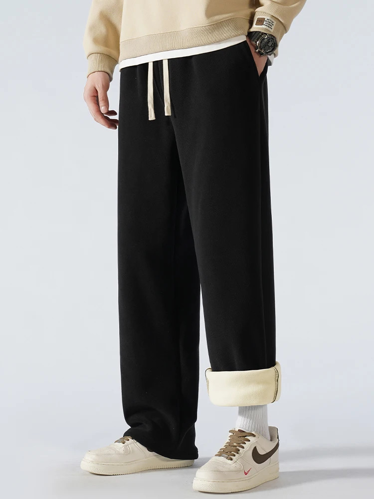 450G Heavy Winter Fleece Sweatpants Men Korean Fashion Thick Warm Loose Track Pants Male Straight Home Thermal Trousers 241104