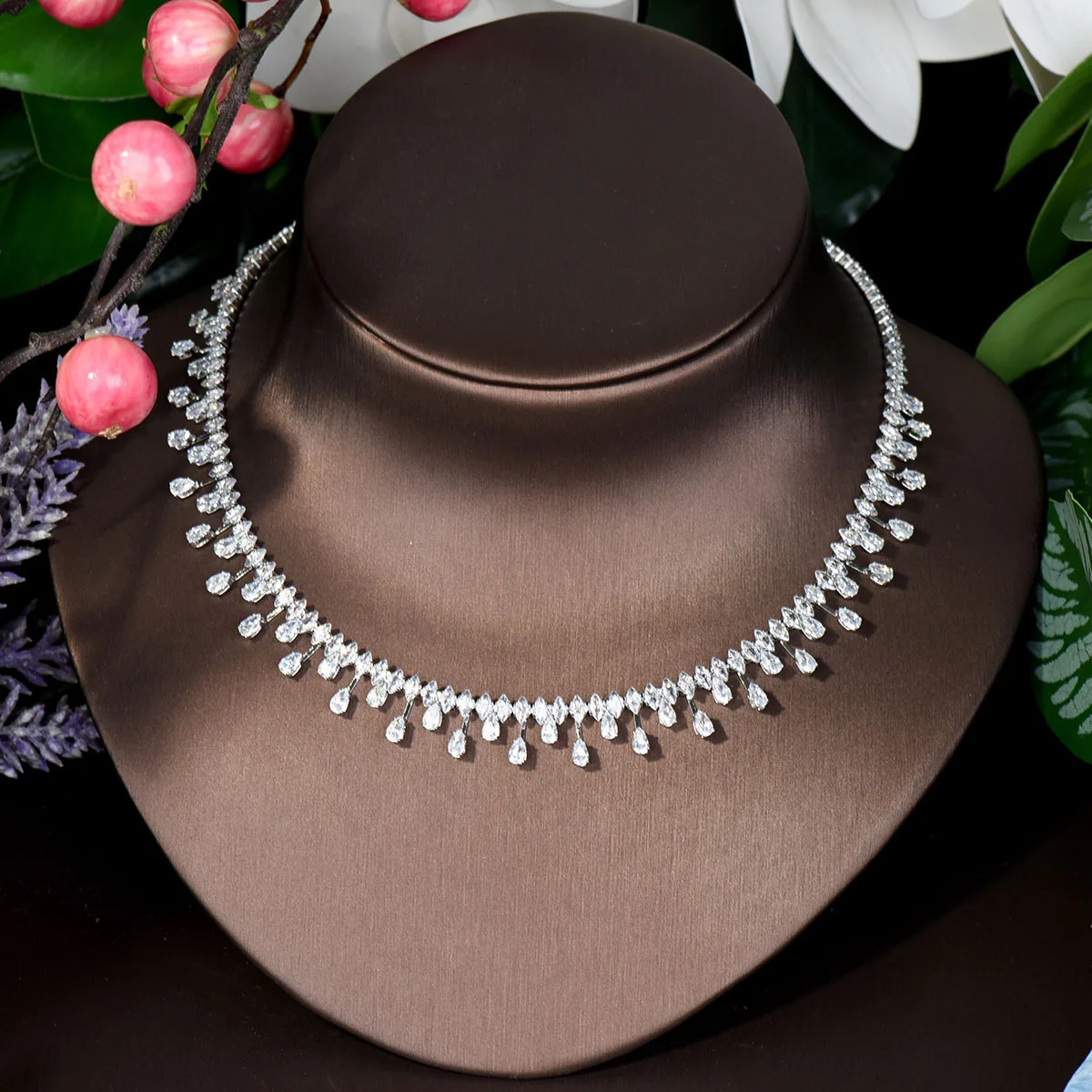 HIBRIDE Simple Water Drop Crystal Cube Zirconia Necklace Earring Set 4-piece African Womens Bead Jewelry Set N-297 241106