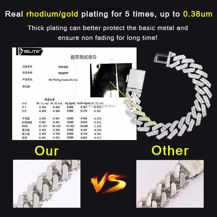 RTS Mossanite Fine Jewelry 2rows 8mm-15mm S Sier GRA Moissanite VVS Lab Dia Cuban Bracelet Free shipping