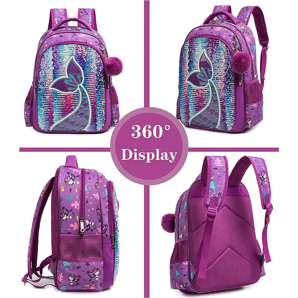 16 Inch School Backpack Girls Girls School Supplies Set Bags Girls School Sequin Backpack with Lunch Box Backpack Women