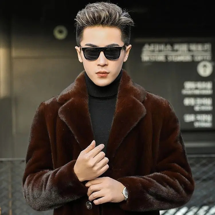 Mens mink coat full mink coat medium to long fur coat mens fur coat 241107