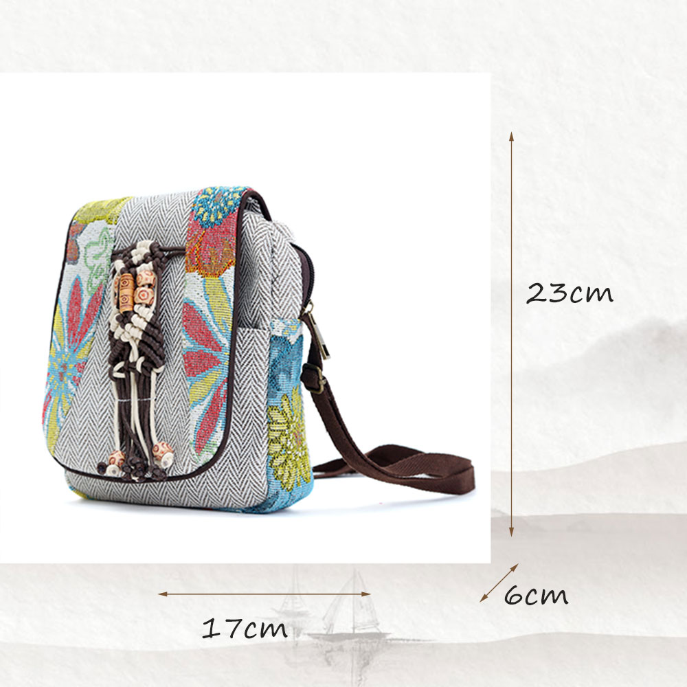 Veowalk Handmade Floral Embroidery Women Mini Canvas Flap Shoulder Bag Bohemian Small Soft Keys Phone Bag