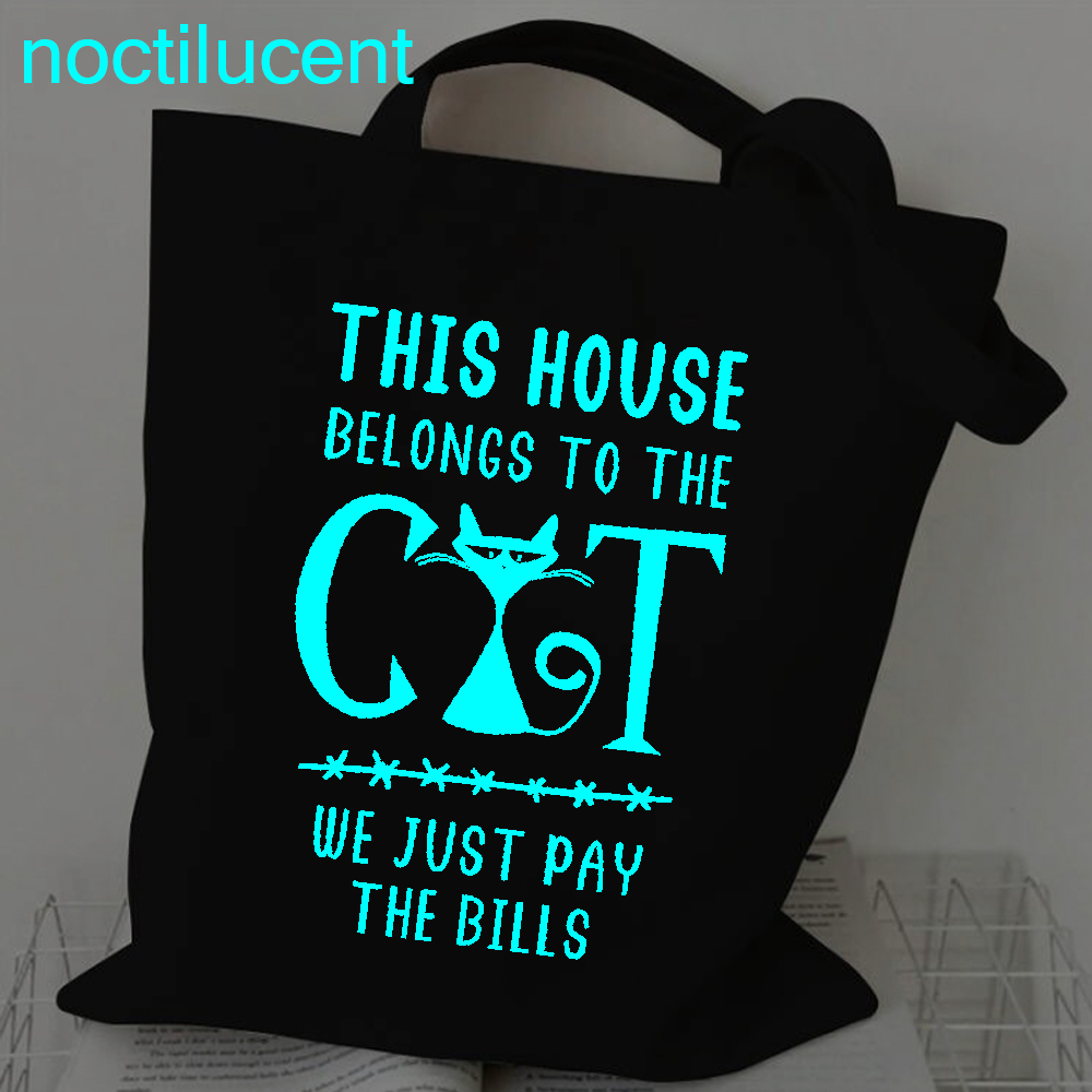 Women Canvas Bag Fashion Cats Luminous Shopping Bag Outerdoor Casual Shopper Bag Girl Student Handbag Tote Shoulder Lady Bags