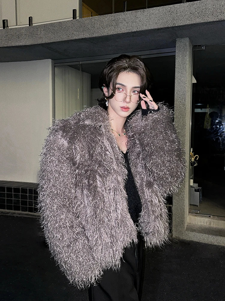 Fashionable trend faux fur mink jacket mens autumn and winter item mens fashionable loose jacket long sleeved solid color fur coat 241107