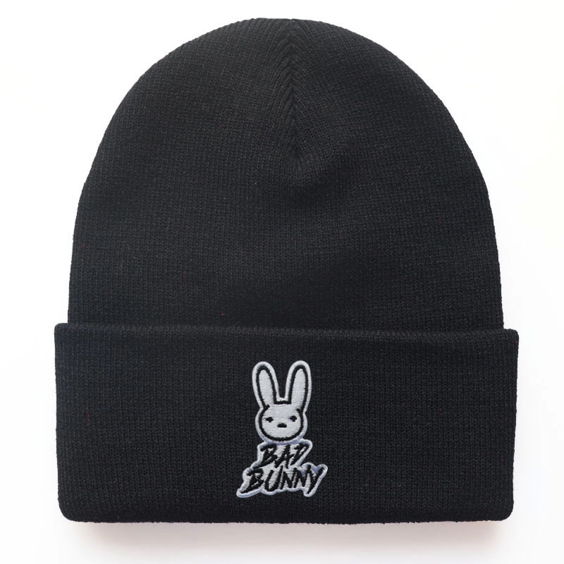 High quality design, Men's and Women's Autumn/Winter Bad Bunny Alphabet Embroidered Hoodie Warm Knitted Hat