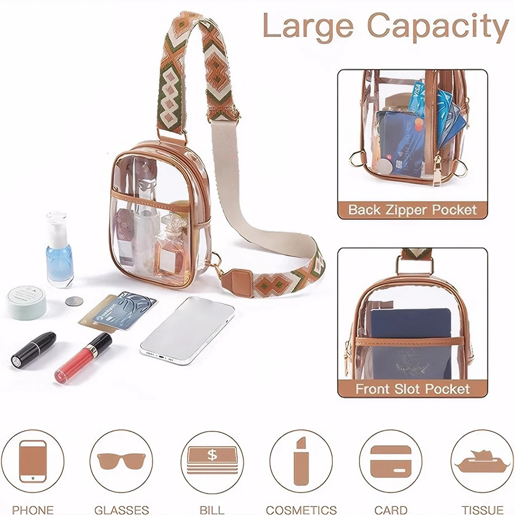 Corrosion resistant transparent sling bags for sports events transparent sling bags for sports events transparent cross bags light brown 241106