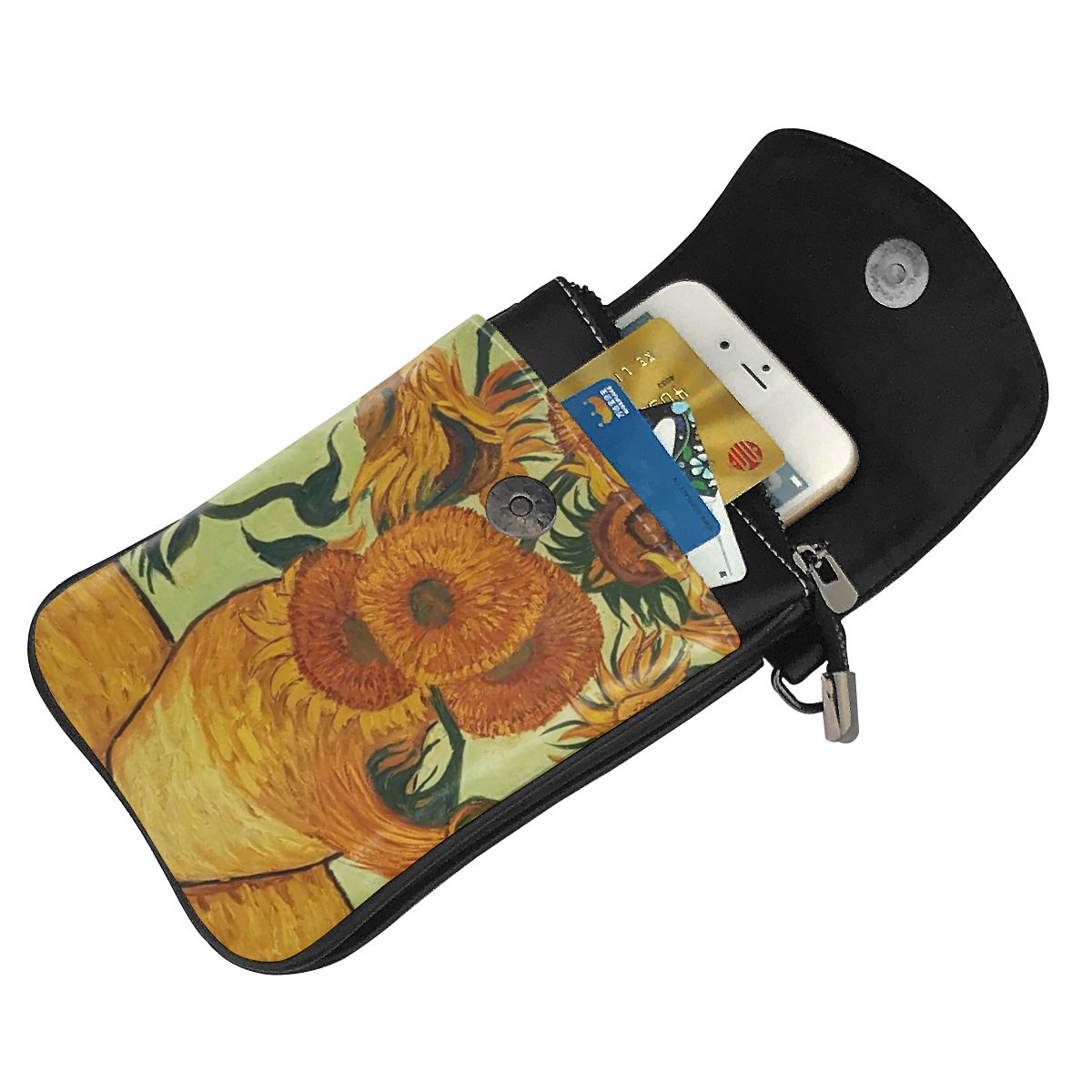 Van Gogh Art Design Cell Phone Purse Sunflower Wallet Leather Shoulder Strap Handbag Women Bag Women Hand Bag With Free Shipping