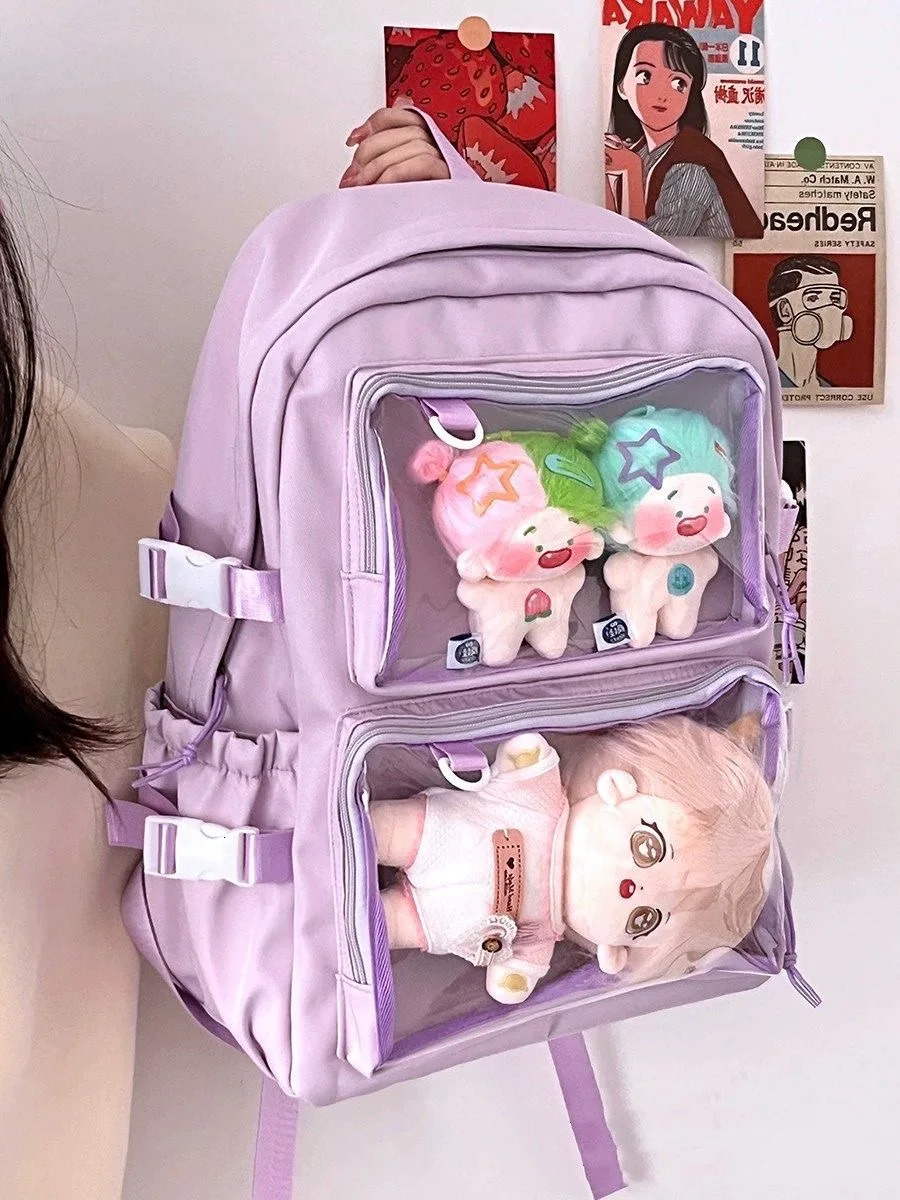 Japanese teenage girl transparent pocket Itabag womens 2024 Kawaii JK backpack girl Ita backpack 241107
