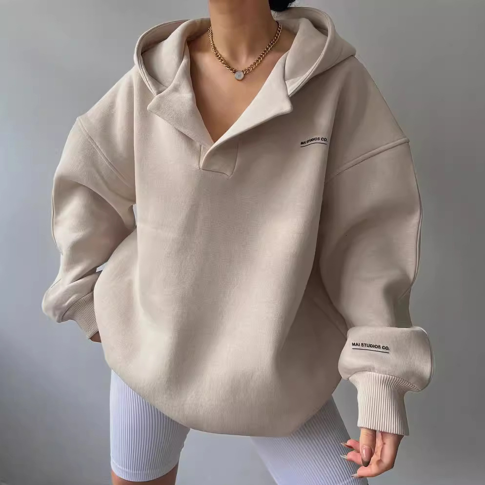New Plush Hooded Printed Long Sleeve Basic Multi functional V-neck Sweater Designer Trendy Hoodie