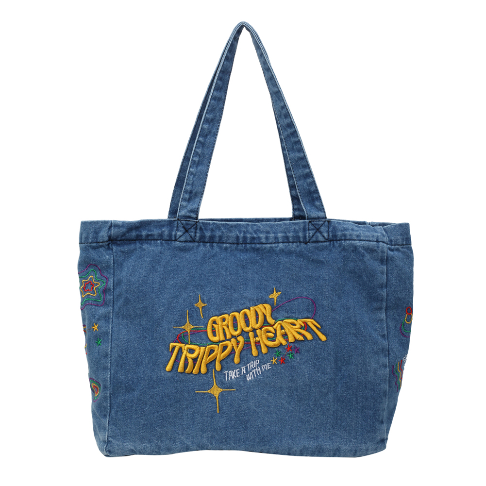 Denim Shoulder Bag Large Capacity Embroidered Tote Bag Retro Fashion Handbag Aesthetic Hobo Bag for Women and Girls