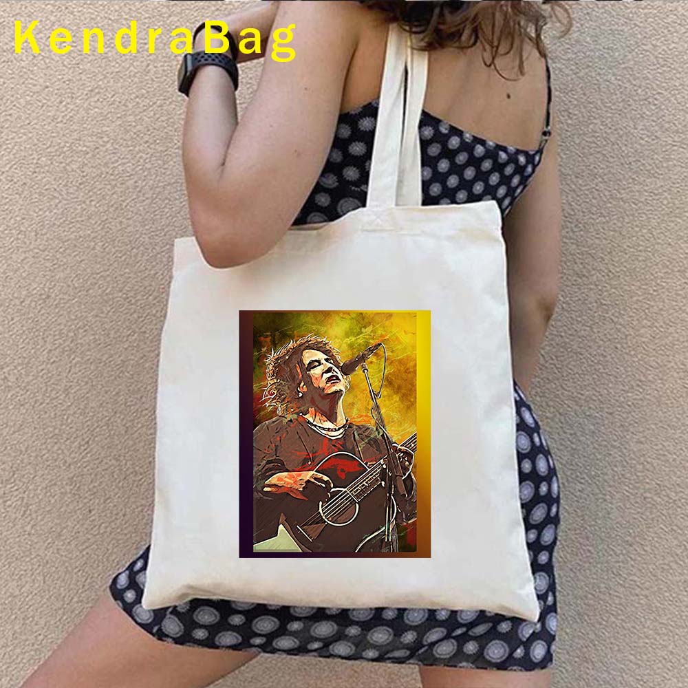1986 The Cure Robert Smith Rock Band Hip Hop Fashion Graphic Street Style Canvas Shoulder Handbag Tote Shopper Punk Shopping Bag