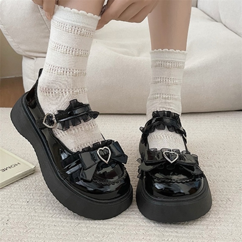Button Womens Pump Spring and Autumn Mary Simple Round Toe Solid Bow Platform Casual Shoes 241106