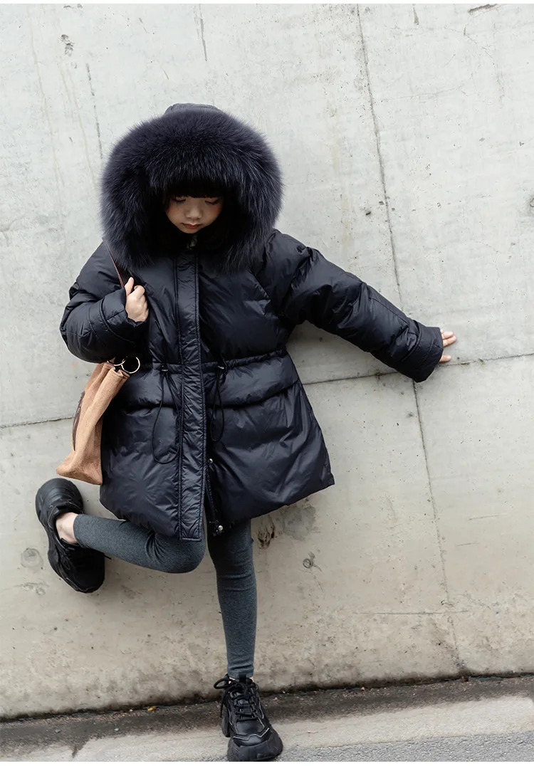 Winter Down Jacket Real Fox Fur rens Snow Coat Thick Warm rens Clothing Youth Black Long Park XMP198 241107