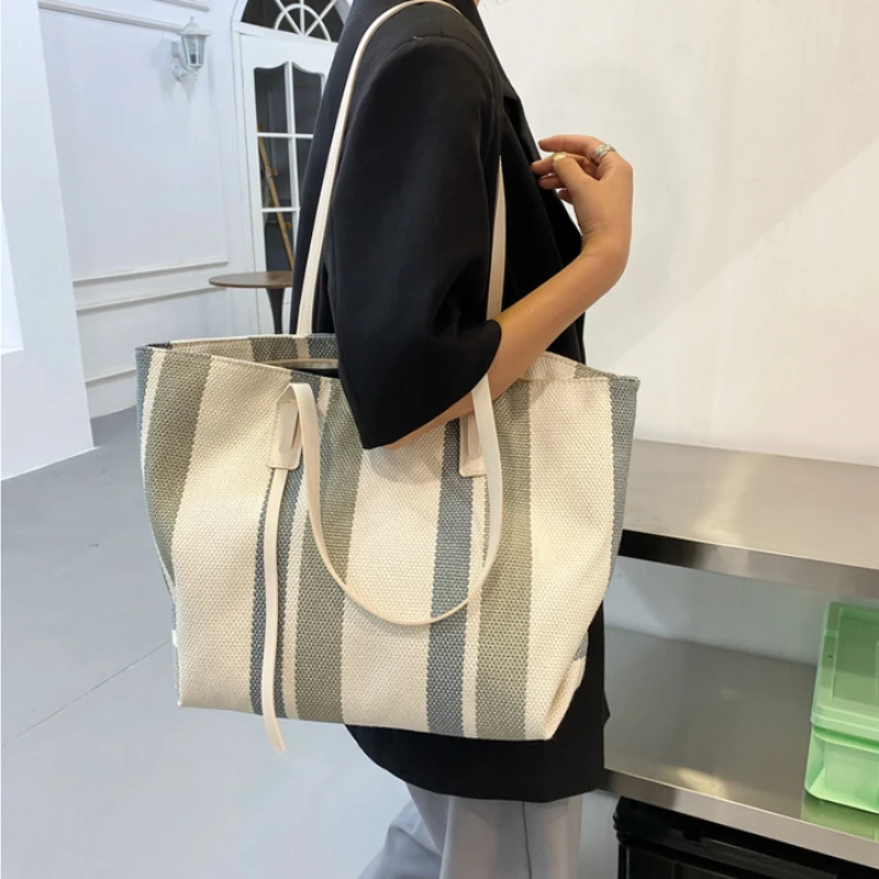 Raffia Summer Bags for Woman 2024 Stripe Designer Shoulder Crossbody Shopper Storage Bag Women Casual Canvas Handbag Tote Bag