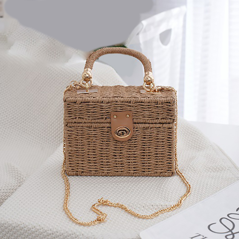 Small Fragrance Crossbody, Hand-carry, Dual-purpose Casual Woven Bag, Japanese And Korean Small Square Box, Straw Beach Bag