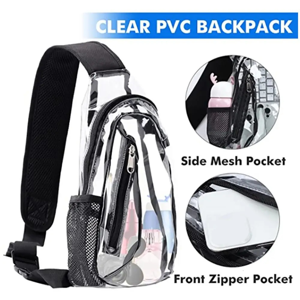 Transparent PVC hanging bag transparent sports field shoulder cross backpack for men 241106