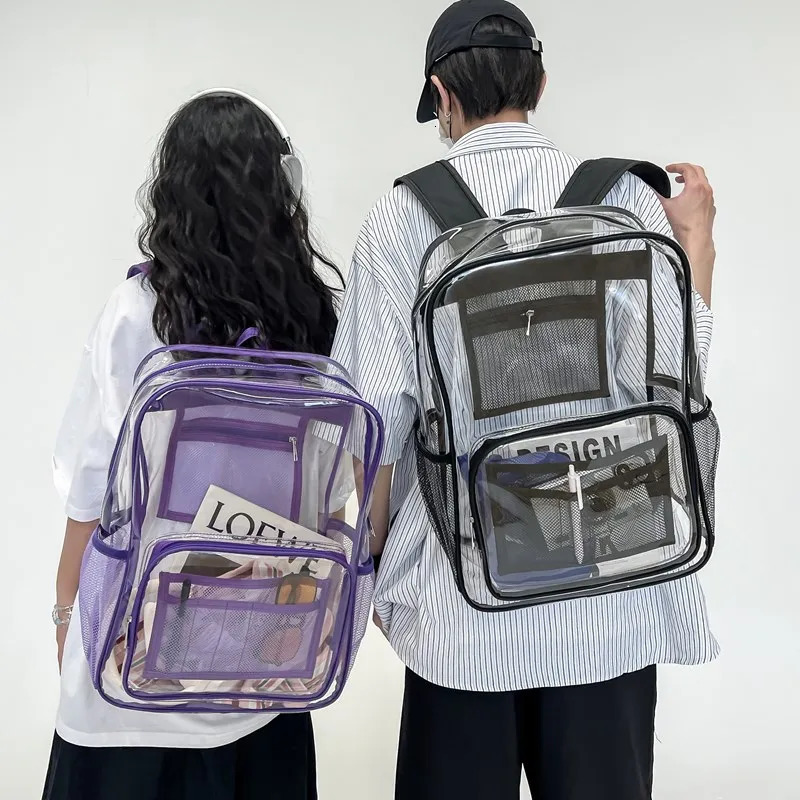 Womens large capacity transparent waterproof university backpack fashionable mens laptop school bag leisure travel aesthetic backpack 241106