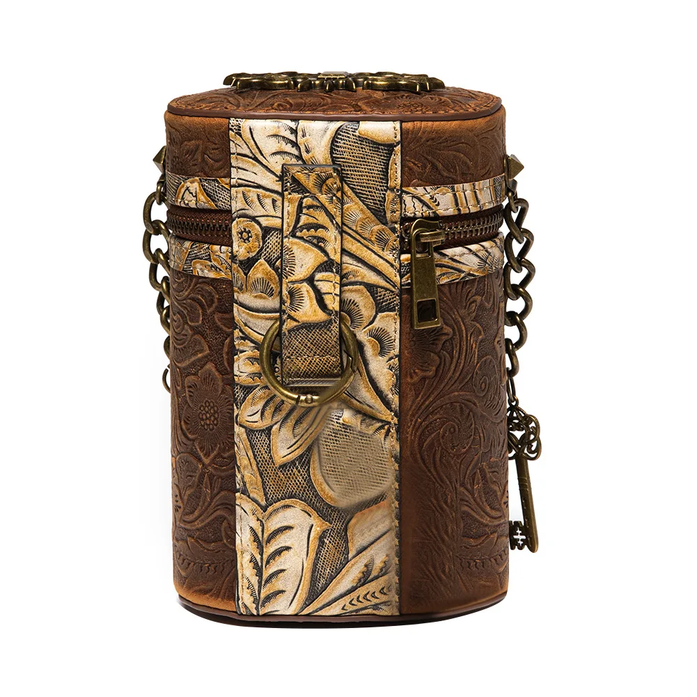 Gear Gothic Woman Leather Bucket Medieval Steampunk Messenger Bag Punk Waist Bag Skull Decoratived Chain Single Shoulder Bag
