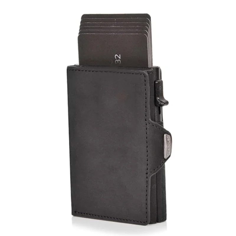 Pop-up Credit Card Case High-Quality Card ID Holders Leather Mini Wallet Men RFID Small Purse Brown Black Coffee Carbon Fiber