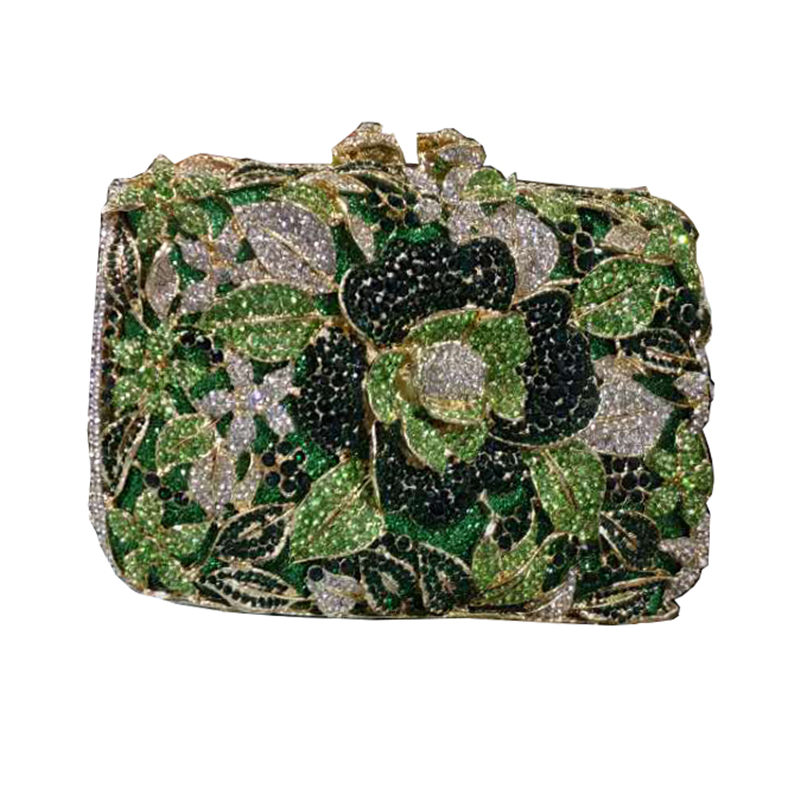 Luxury Design Flower Crystal Women Evening Bag Chain Party Purse Female Handbag Wristlets Shoulder Bag Lady Clutch Bag
