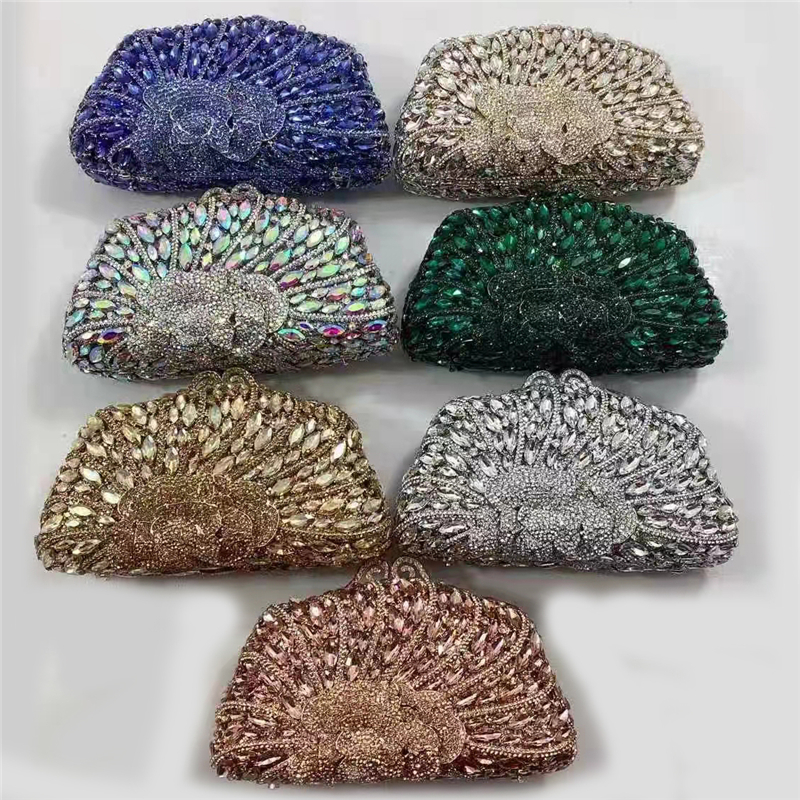 Women Diamonds Clutches Rhinestone Bag Flower Rose Crystal Clutch Party Evening Small Purse Handbags Wedding Clutch Female
