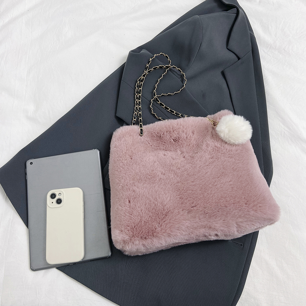 Winter Women's Bag Faux Fur Tote Bag Trendy Handbag Chain Shopping Bag Plush Shoulder Bag Fashion Fluffy Handle Clutch Bag 2023