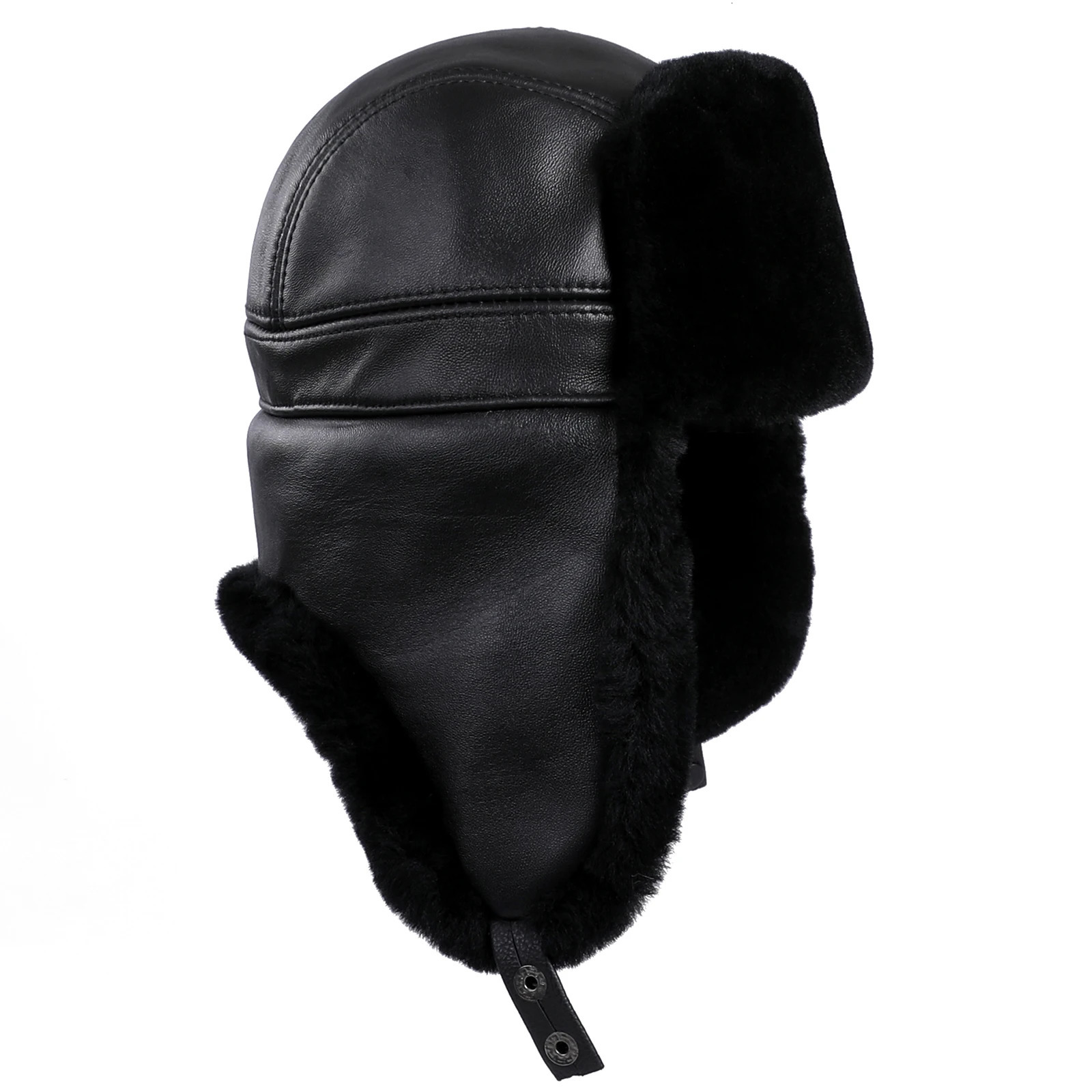 mens winter fur catcher hat leather shell wool pilot Russian Ushaka hat thick ear flaps warm 241106