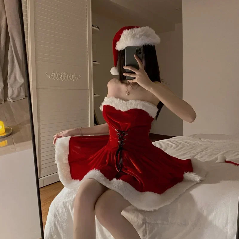 Sexy Christmas Party Mini Dress Womens Red Belt Casual Evening Dress Womens er Korean Dress Autumn/Winter Edition 241106