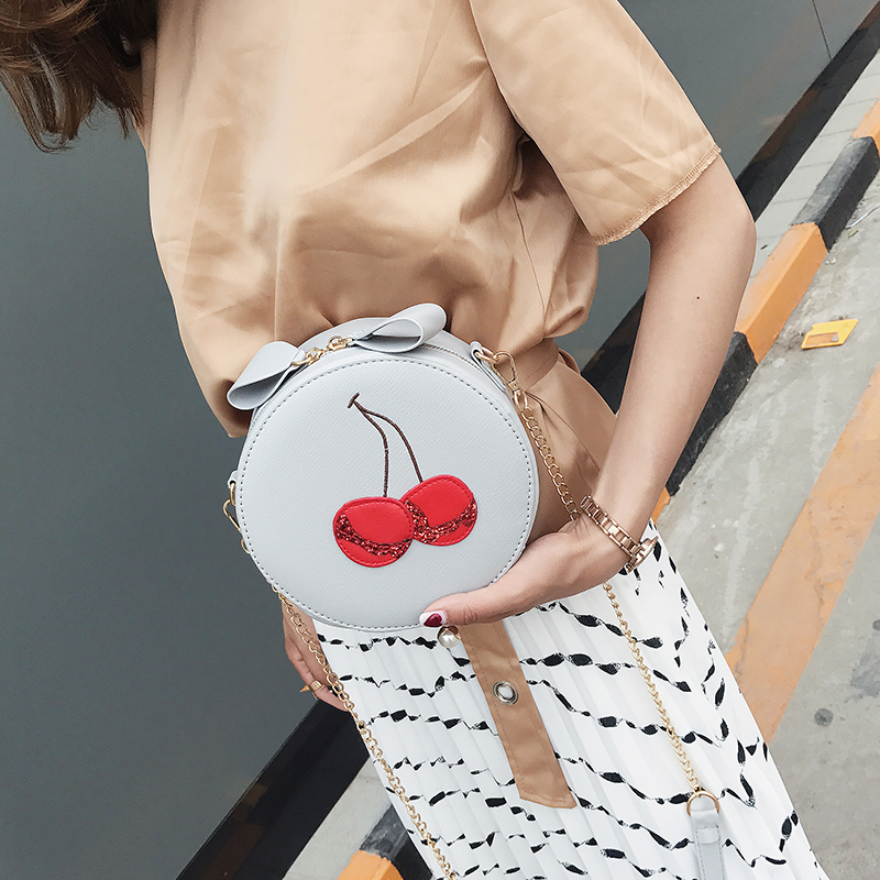 SUPER QUALITY Lolita Style Chain crossbody bag lovely women messenger bags round flap bag red cherry embroidery design bag