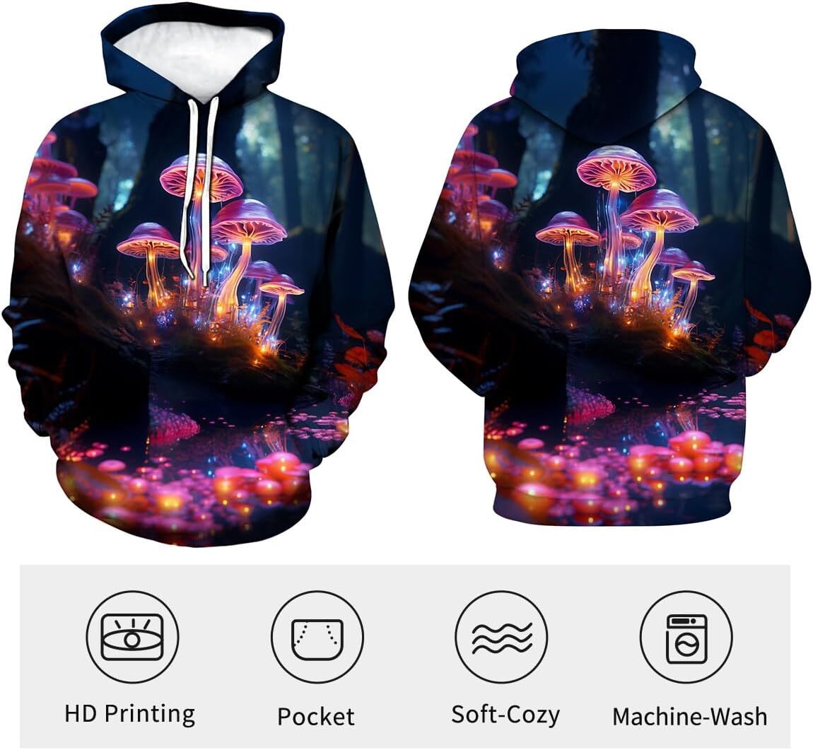 Hoodie for Mens Womens Funny Mushroom Hoodie Fungi Graphic Sweatshirt Graphic Cool mushroom pattern