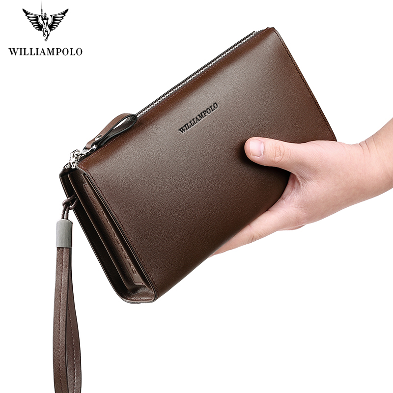 WILLIAMPOLO Luxury Brand Men Genuine Leather Wallet Anti-theft Wristlet Storage Zipper wallet Multifunctional waterproof wallet