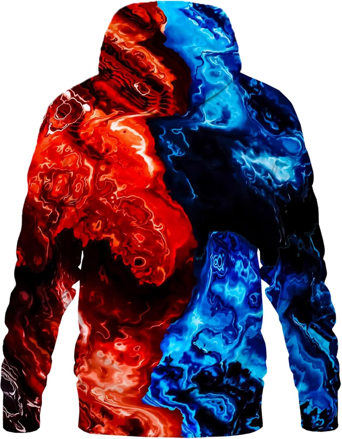 Hoodie for Mens Womens Unisex Novelty 3D Printed Hoodies Long Sleeve Sweatshirts for Men Women with Big Pockets Graphic Cool Red Blue