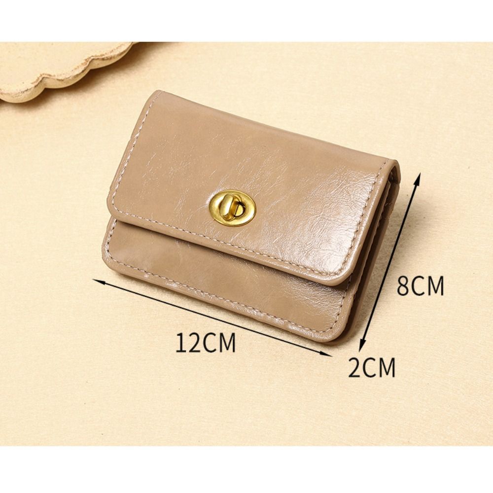 Women's PU Leather Short Wallets Ultra-thin Card Holder Coin Bag Lock Coin Purse Card Holder