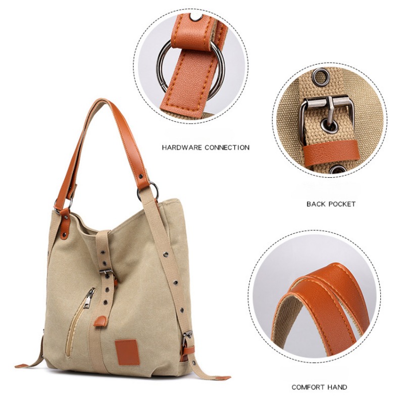 Fashion Canvas Shoulder Bag Women's Large Capacity Backpack New Multi functional Crossbody Bag Outdoor Leisure Portable Bag