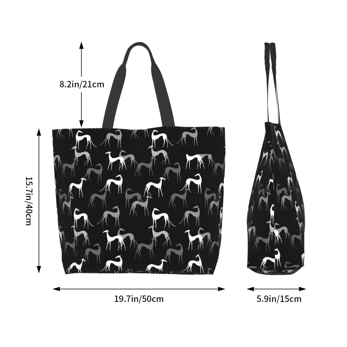 Women's Greyhound Dog Shoulder Tote Bag Large Polyester Shopping Bag for Lady Female Handbag Foldable Reusable Beach Shopper Bag