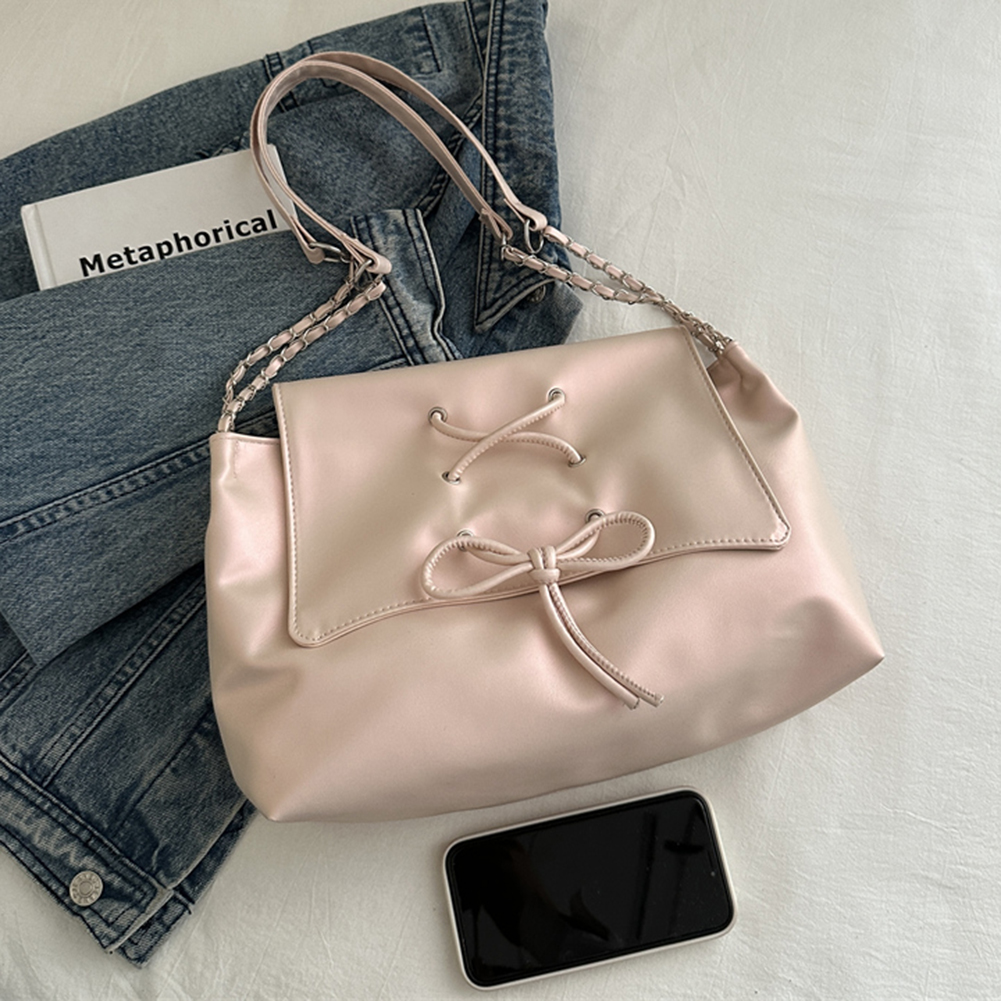 Women PU Leather Handbag Large Capacity Bow Flap Shoulder Bag Stylish Messenger Bag Chic Hobo Bag for Party Vacation