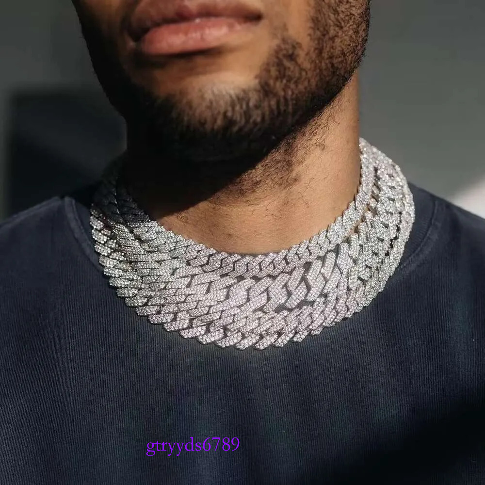 Iced out vvs 2 rows miami gold necklace sterg sier dia moissanite cuban k chain
