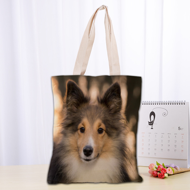 Animals Sheltie Dogs Tote Bag Handbag Shoulder Pouch Foldable Canvas Shopping Bags Reusable Women Canvas Shoulder Bag