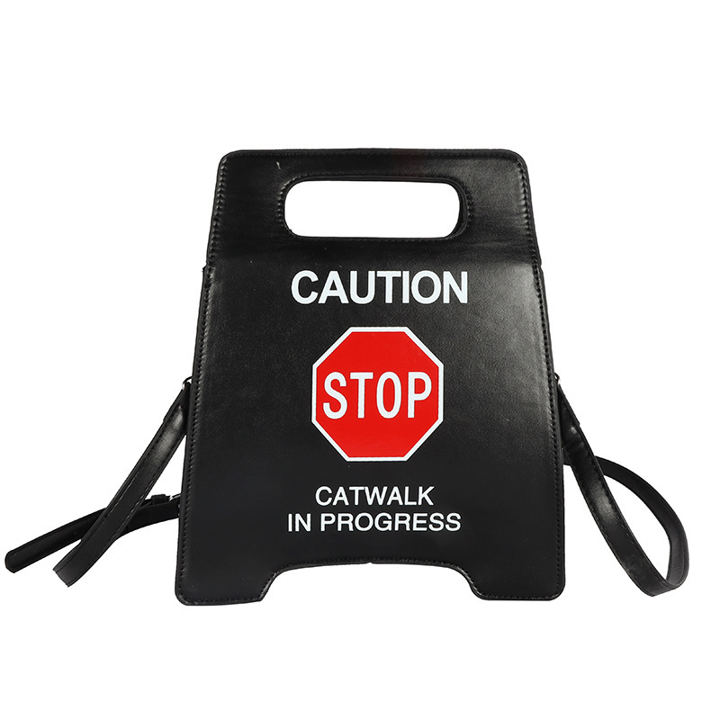 Fun Fashion Warning Sign Shape Women Bag Letter Printing Shoulder Bag Ladies Hand Bag Crossbody Messenger Purse Women Tote Bag