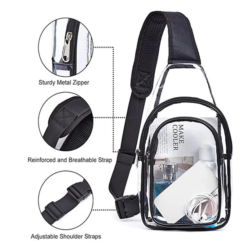 PVC transparent chest bag sports stadium hanging bag womens cross body concert bag transparent sports stadium wallet bag with black belt hanging bag 2