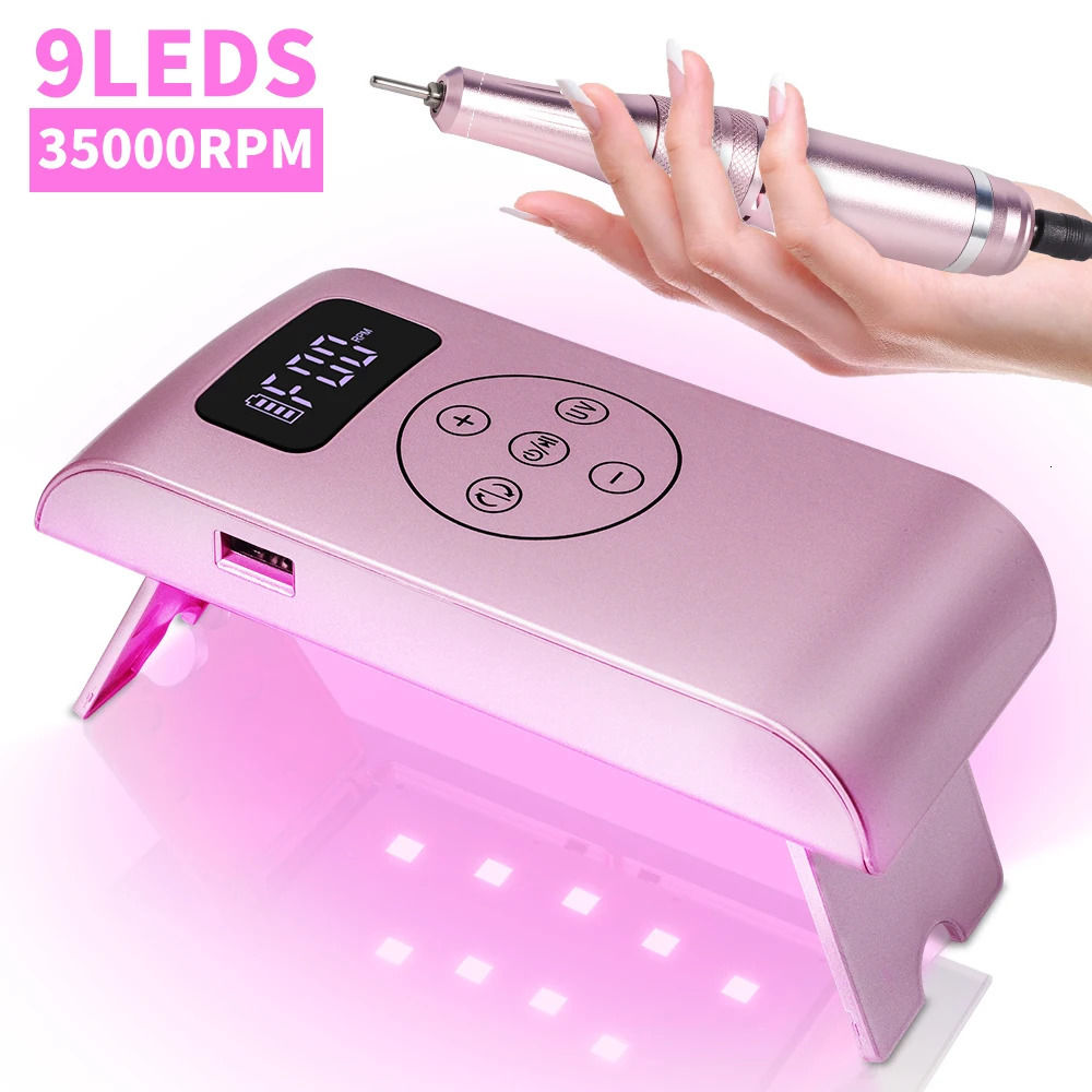 35000RPM Portable Electric Nail Drill Machine With LED UV Nail Lamp LCD Display Drying Function Rechargeable For Nails Manicure 241106