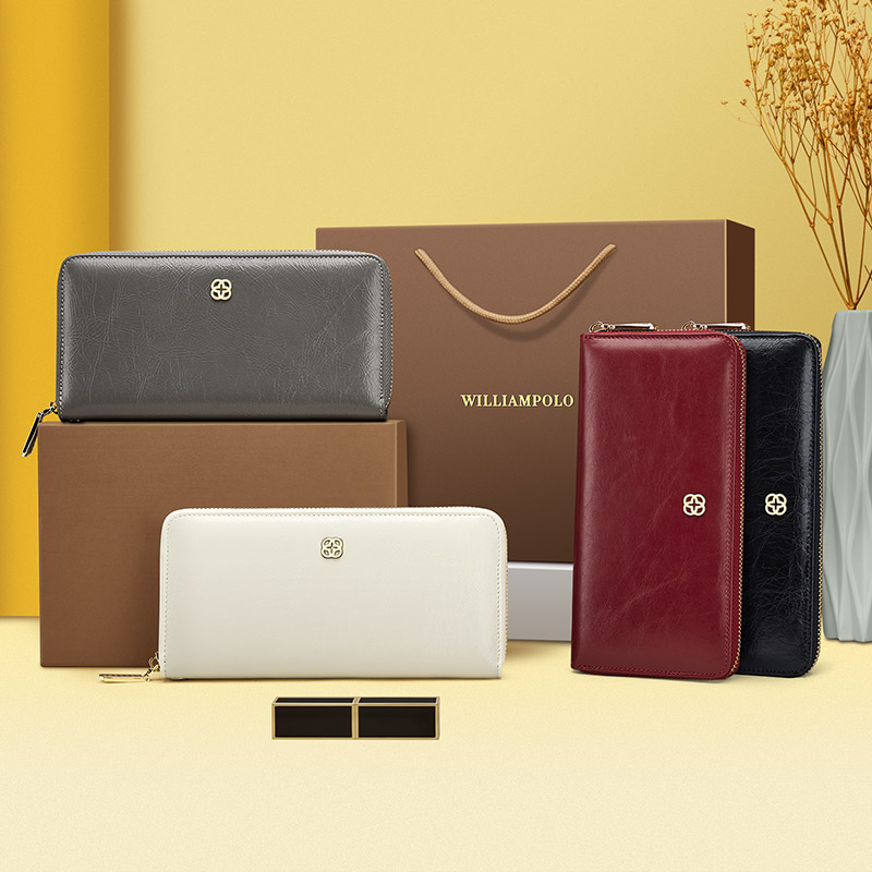 WILLIAMPOLO Women Wallet RFID High Quality Leather Wallets For Woman Long Zipper Large Ladies Clutch Bag Female Purse Card Holde