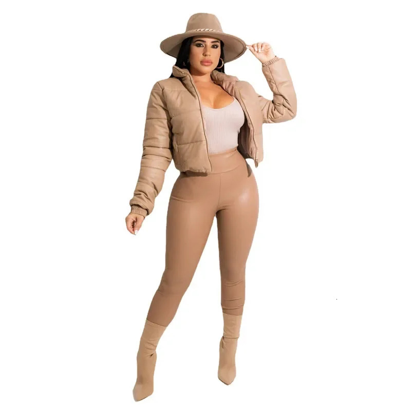 Cute winter womens shiny PU leather inflatable jacket high waisted ultra-thin bubble jacket zipper fluffy short sleeved jacket Parkas Down 241107