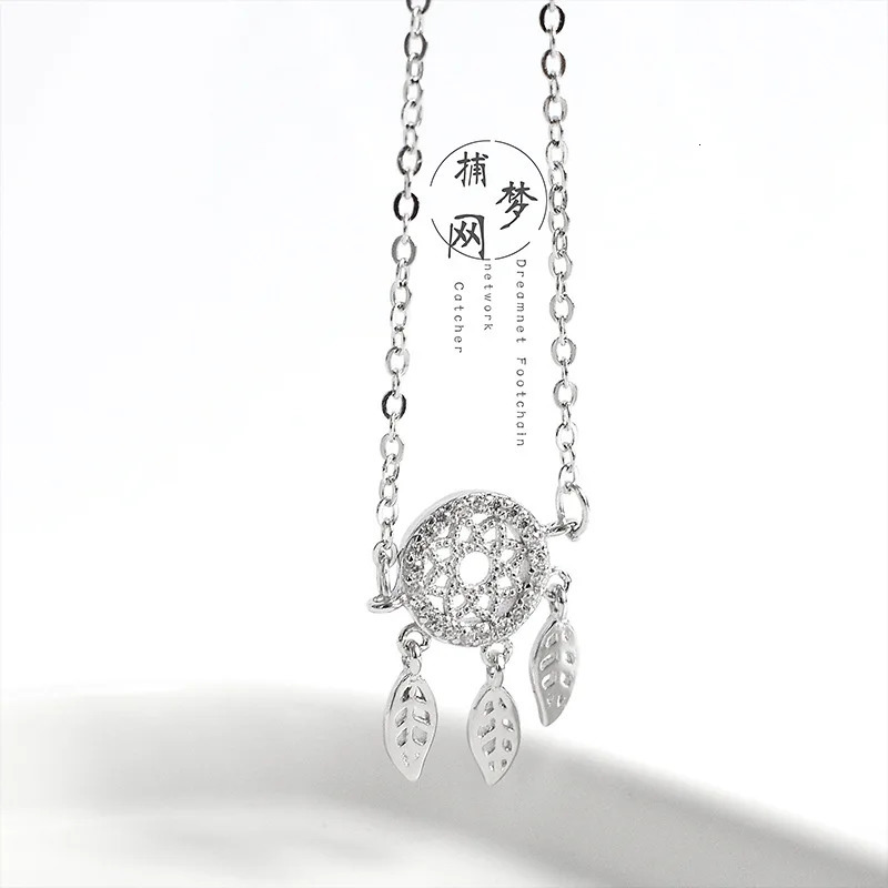 Korean style S925 silver ankle dreamy catcher elegant leaf decoration and full diamond diamonds 241107