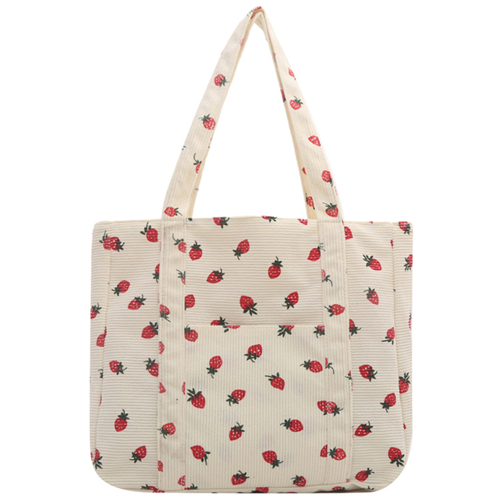 Strawberry Print Daily Handbag Cute Women Tote Bag Stylish Commuting Bag Sweet Style Large Capacity for Outdoor Travel